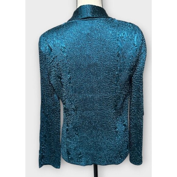 NEW Chicos Travelers Womens Sz 4/6 Teal Crushed Short Blazer Jacket Seersucker - Picture 2 of 8